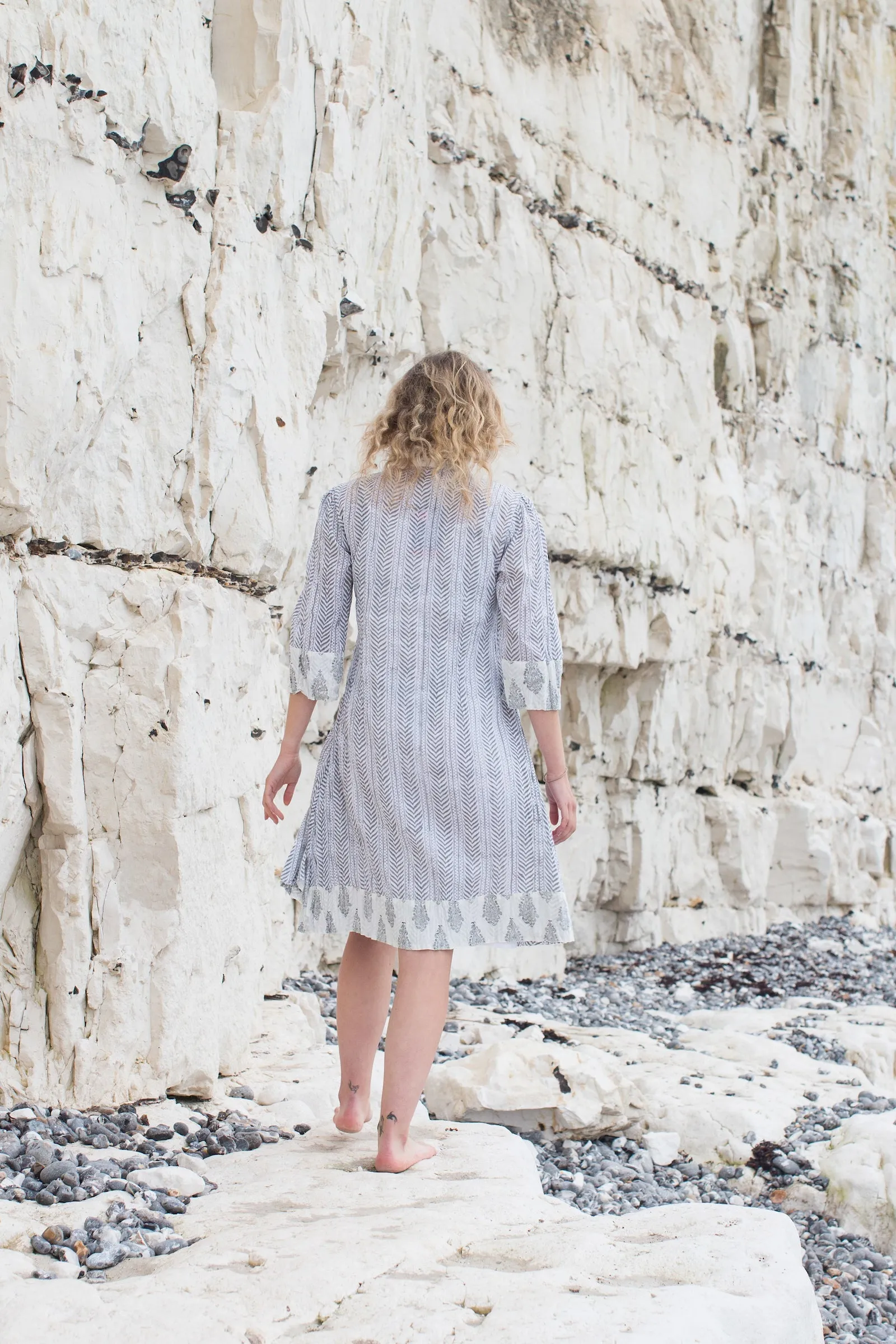 Sufiana Dress Hand Block Printed with Slip in Pure Cotton - Limited Edition A Few Pieces Left! Was £89 Now Only £45!