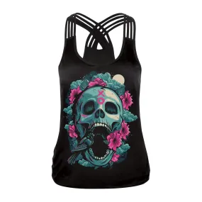 Sugar Skull Tank Top for Women / Halloween Fashion / Gothic Style Back Cross Sleeveless Vest #4