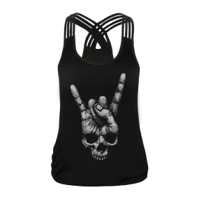 Sugar Skull Tank Top for Women / Halloween Fashion / Gothic Style Back Cross Sleeveless Vest #8