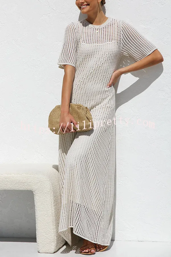 Sunkissed Shores Crochet Knit Short Sleeve Lightweight Maxi Dress(separate Slip)