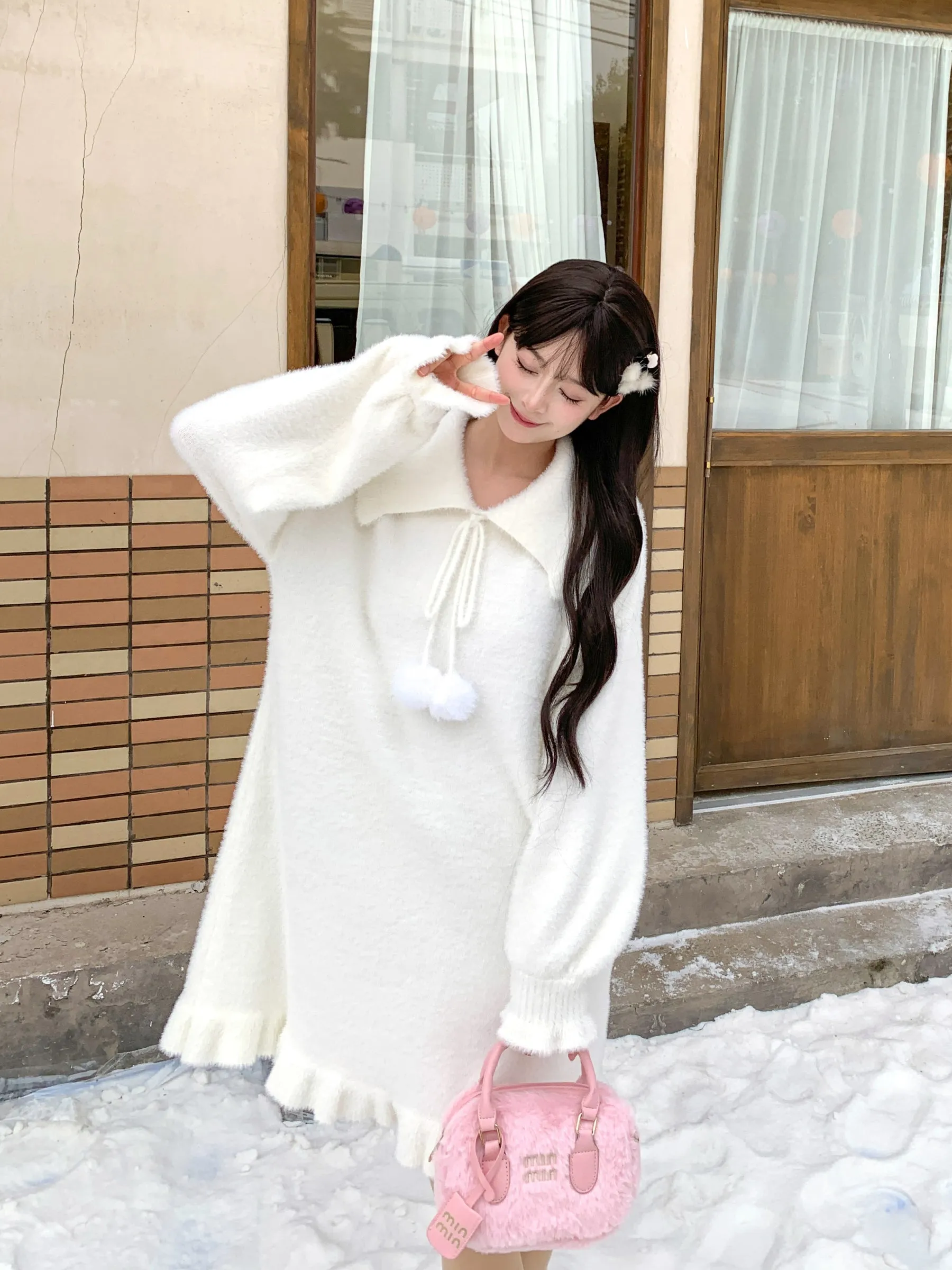 The First Snow Imitation Mink Knit Cozy Dress