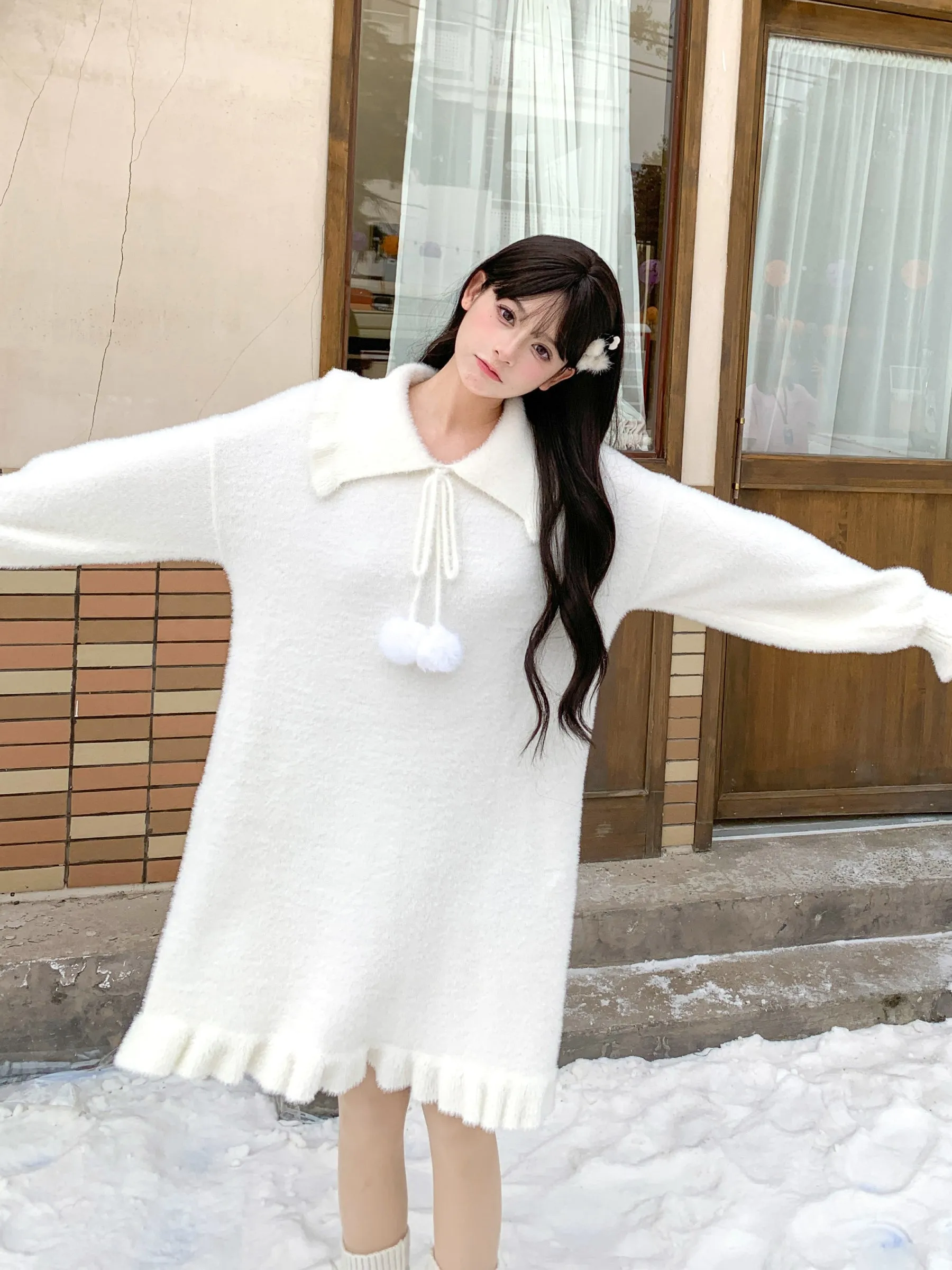 The First Snow Imitation Mink Knit Cozy Dress