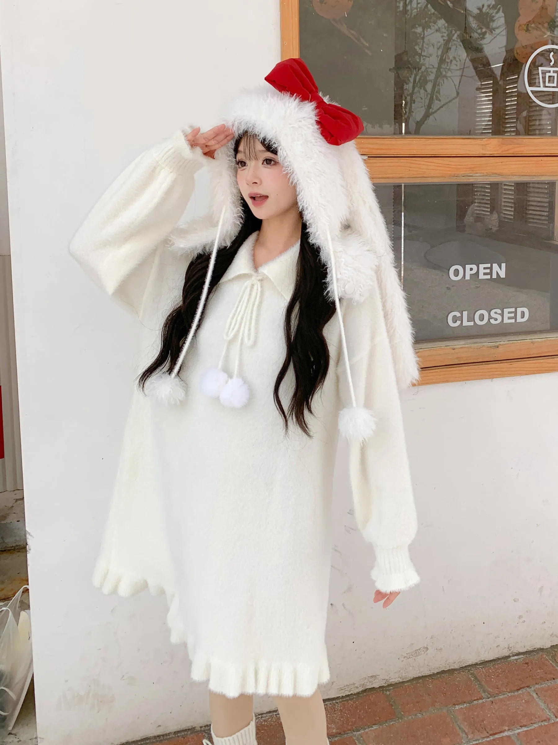 The First Snow Imitation Mink Knit Cozy Dress