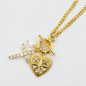 Treasure Jewels Crystal Heart and Cross Charm Necklace