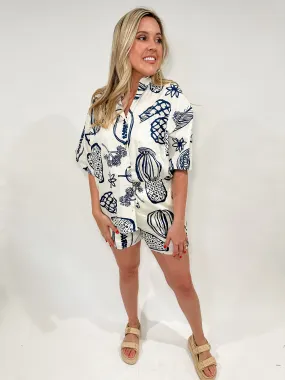Tropical Print Button Down Top