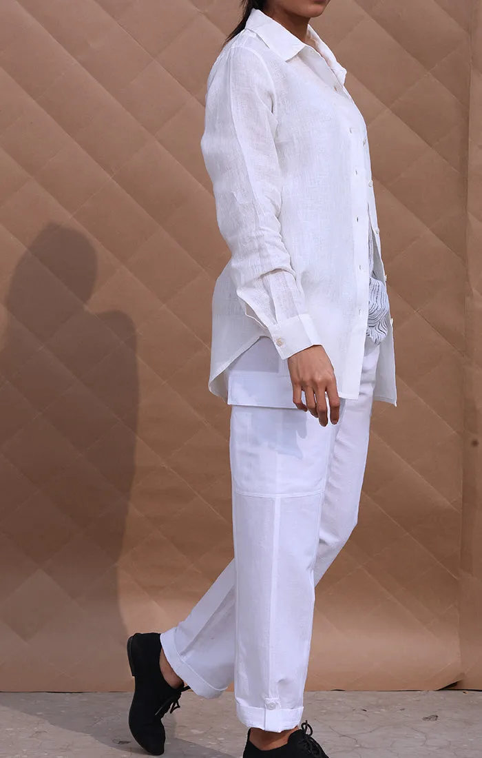 White Cargo Pants - Linen Blend