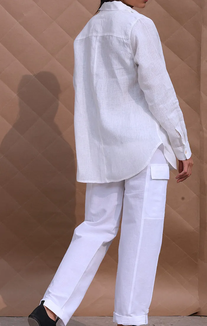 White Cargo Pants - Linen Blend