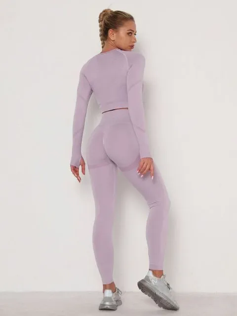 Wjczt Women&#39;s Sets Skinny Tracksuit Breathable Bra Long Sleeve Top Seamless Outfits High Waist Push Up Leggings Gym Clothes Sport Suit