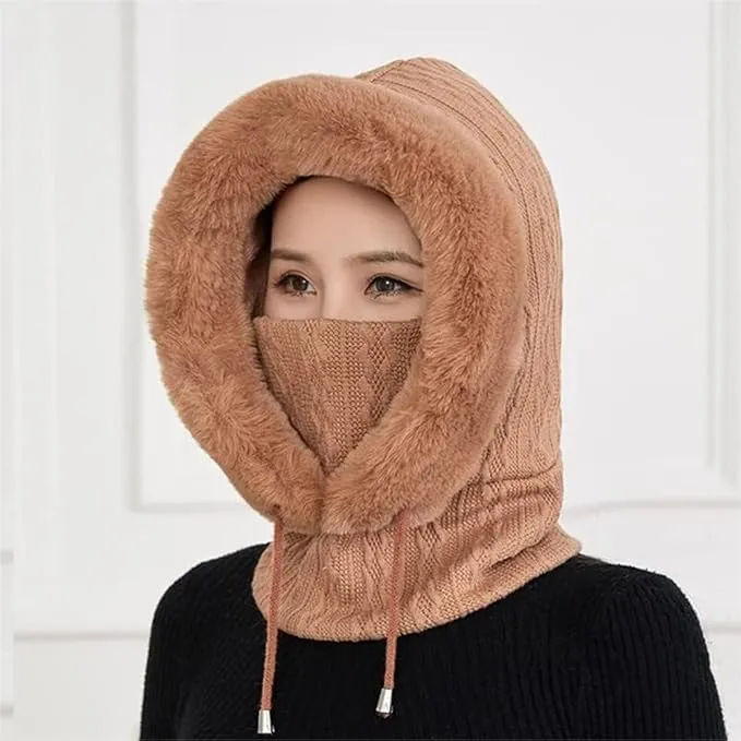 Women Winter Beanie Hats Slouchy Warm Fleece Hooded Scarf