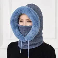 Women Winter Beanie Hats Slouchy Warm Fleece Hooded Scarf