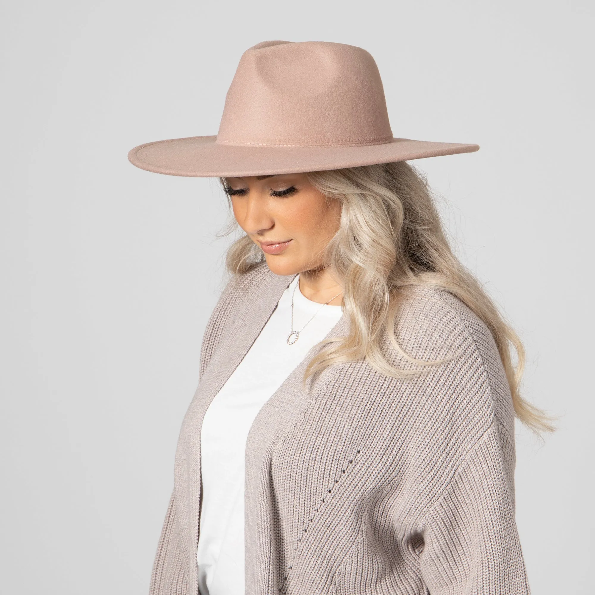 Women's Faux Felt Wide Brim Fedora