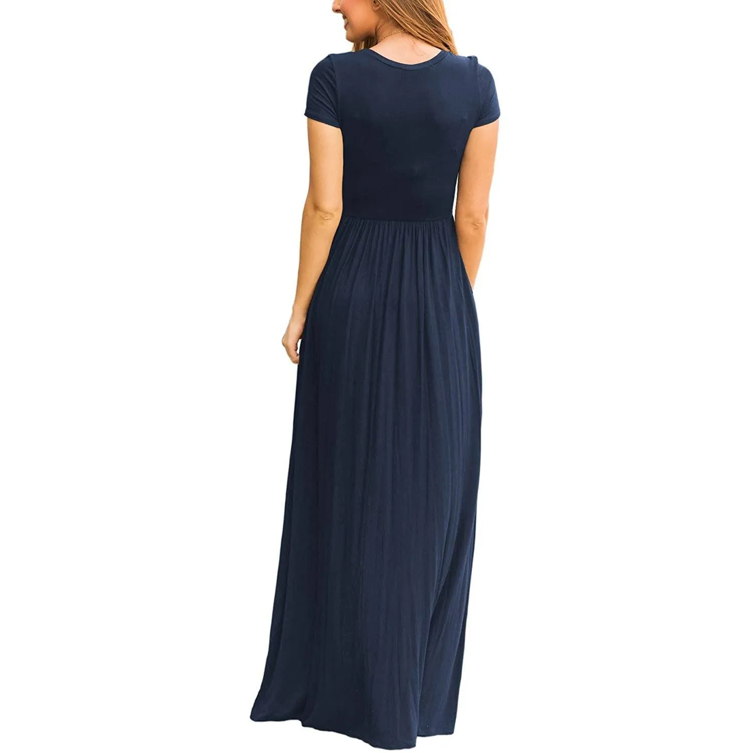 Women's Short Sleeve Loose Casual Long Dresses with Pockets
