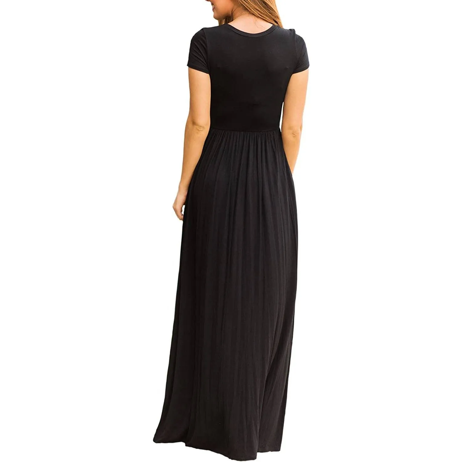 Women's Short Sleeve Loose Casual Long Dresses with Pockets