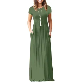 Women's Short Sleeve Loose Casual Long Dresses with Pockets