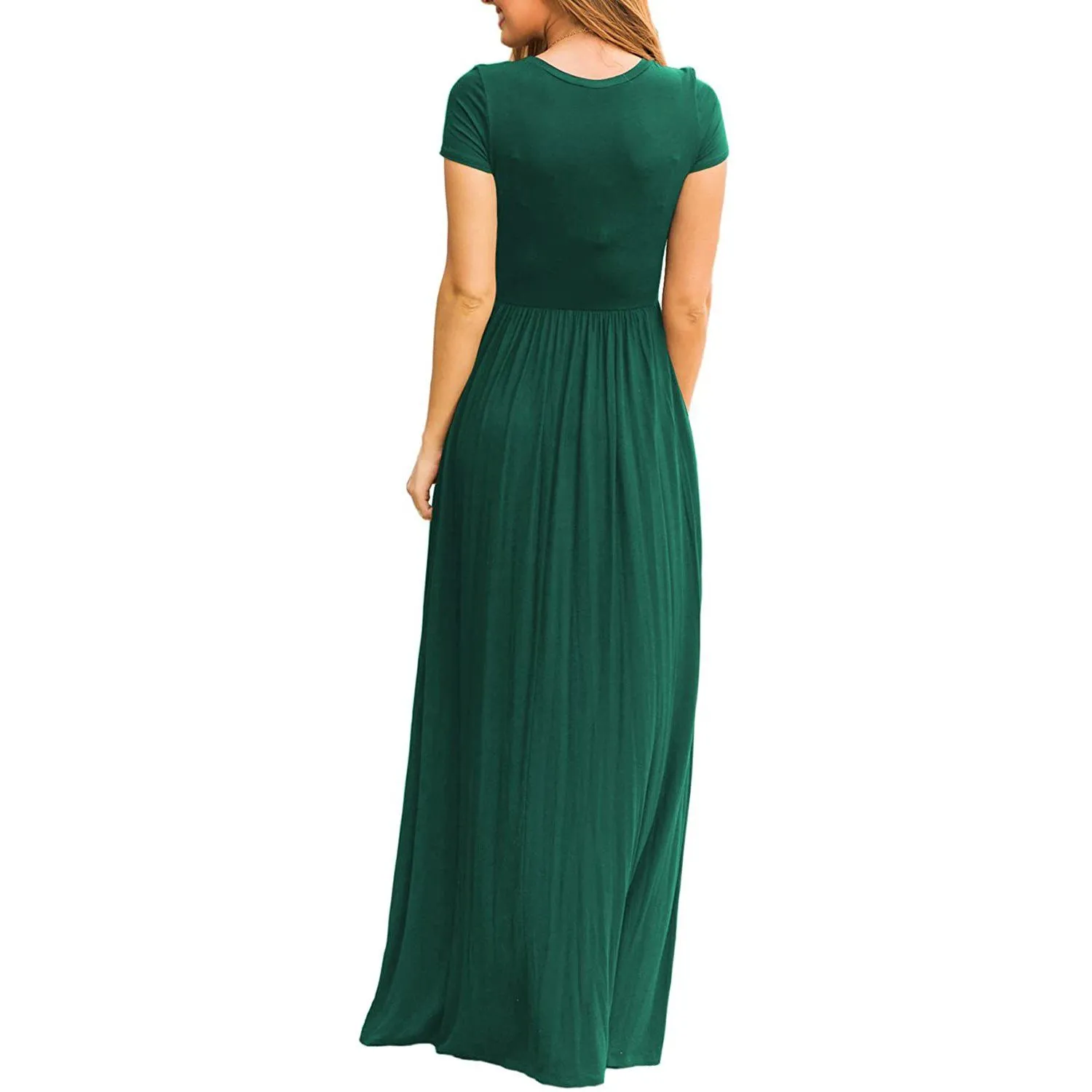 Women's Short Sleeve Loose Casual Long Dresses with Pockets