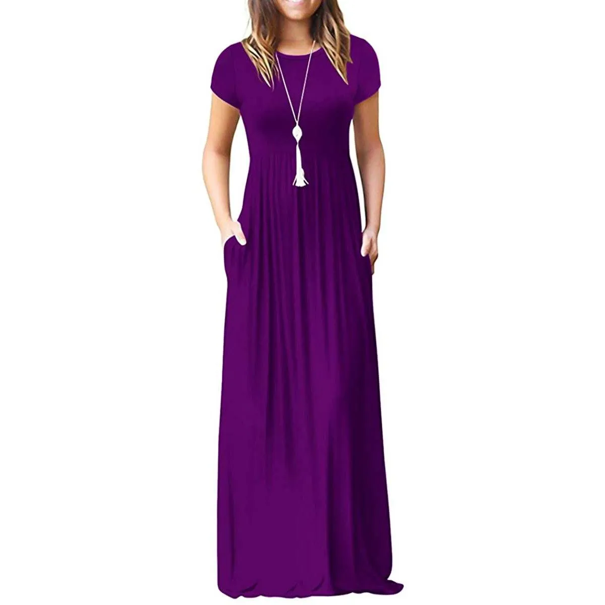 Women's Short Sleeve Loose Casual Long Dresses with Pockets